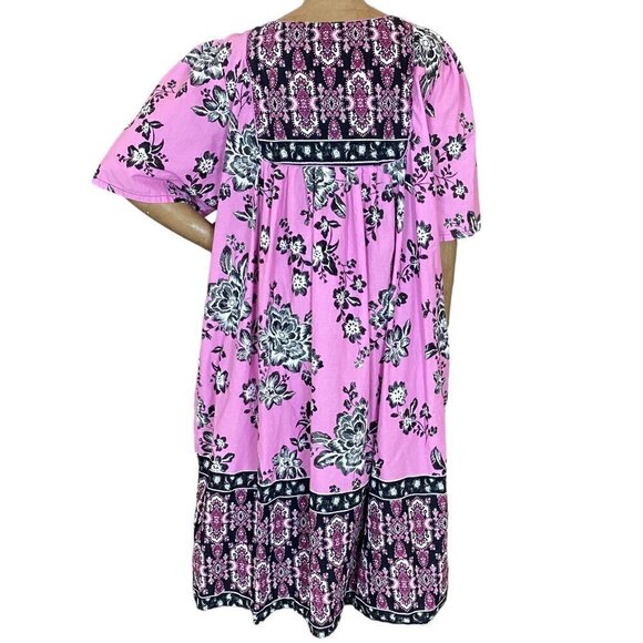 Only Necessities Cotton Floral Kaftan Muumuu House/Patio Dress 2X Pink 297F - Picture 5 of 9